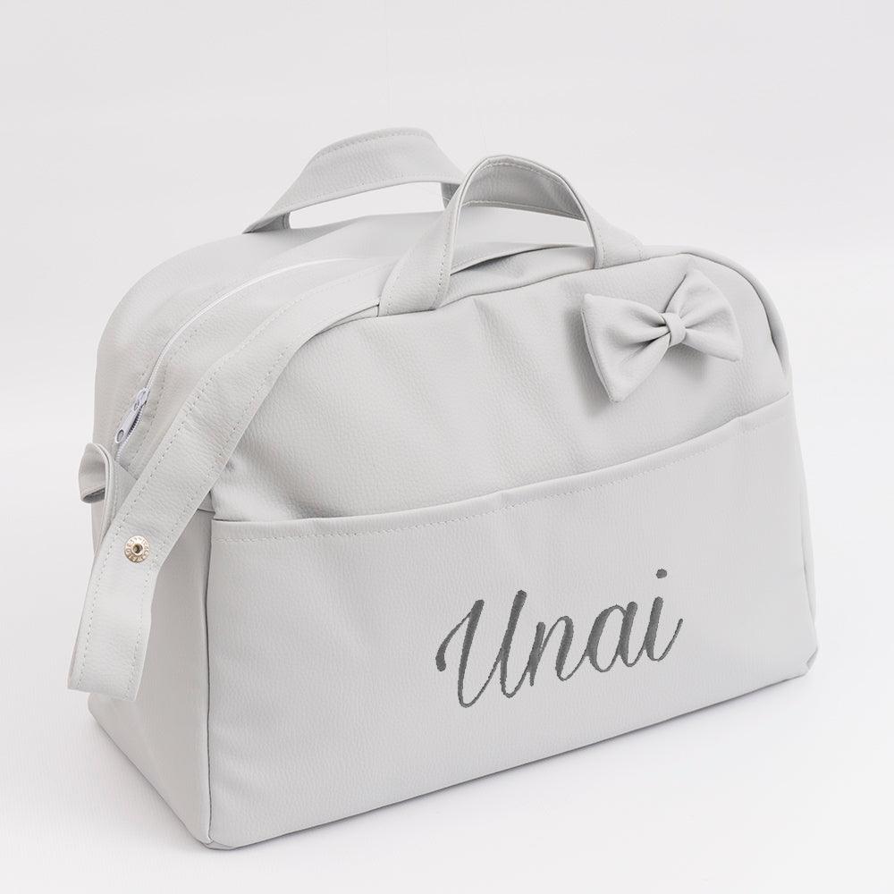 Bolso de Maternidad Personalizado Polipiel Lazo Gris - Nanetes #